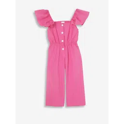Kico Girls Ruffle Shoulder Buttoned Cotton Jumpsuit-picture-25
