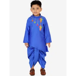 KID1 Boys Blue & Red Embroidered Angrakha Kurta with Dhoti Pants-picture-48