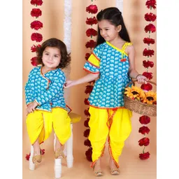 KID1 Boys Blue Printed Angrakha Pure Cotton Kurta with Dhoti Pants-picture-14