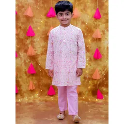 KID1 Boys Ethnic Motifs Printed Regular Pure Cotton Kurta with Pyjamas-picture-32