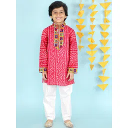 KID1 Boys Pink Bandhani Printed Pure Cotton Kurta with Pyjamas-picture-37