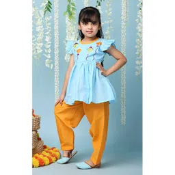 KID1 Cotton Frill Sleeves Kite Embroidered Kurta With Salwar Set -Sky Blue-picture-16