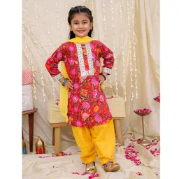 KID1 Cotton Woven Full Sleeves Floral Printed Lace Embellished Salwar Kurta With Dupatta Set - Red-picture-15