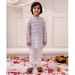 KID1 Cotton Woven Full Sleeves Threadwork Detailed Kurta Pyjama Set - Multi Colour-picture-24