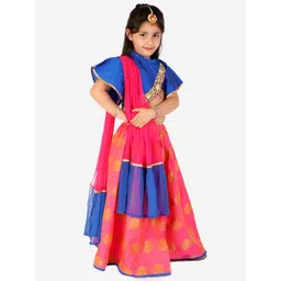 KID1 Girls Blue & Pink Embellished Ready to Wear Lehenga & Blouse With Dupatta-picture-13