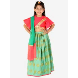 KID1 Girls Green & Pink Embellished Ready to Wear Lehenga & Blouse With Dupatta-picture-19