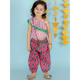 KID1 Girls Printed Pure Cotton Top with Harem Pants & Bag-picture-24