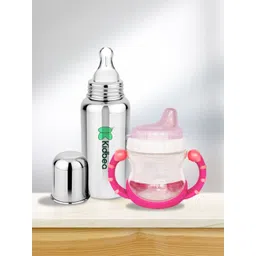 Kidbea 2Pcs Pink Stainless Steel BPA-Free Anti-Colic Feeding Bottle & Sipper Set-picture-11