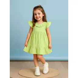 Kidbea Girls Flared Sleeve Ruffled Linen A-Line Dress-picture-24