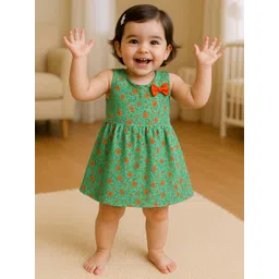 Kidbea Girls Floral Printed Round Neck Cotton Applique Fit & Flare Dress-picture-17