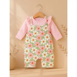 Kidbea Infant Girls Floral Printed Organic Cotton Dungarees With T-Shirt-picture-18