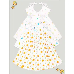 Kidbea Infant Girls Pack Of 3 Conversational Printed Round Neck Cotton Fit & Flare Dress-picture-24