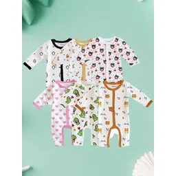 Kidbea Infants Pack Of 6 Printed Pure Organic Cotton Rompers-picture-25