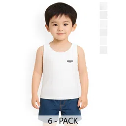 KidBee Boys Pack Of 6 Pure Cotton Basic Vests 1002-VST-445-6PC-VST-445-White-6PC-picture-57
