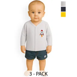 KidBee Kids Pack Of 3 Cotton Long Sleeves Open Front Jabla Vest-picture-22