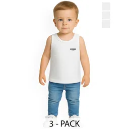 KidBee Kids Pack Of 3 Cotton Sleeveless Basic Vests-picture-24