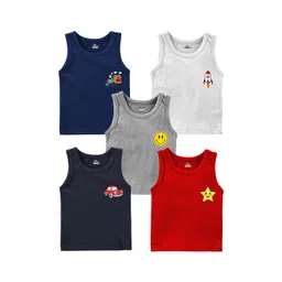 KidBee Kids-Unisex Pack Of 5 Cartoon Printed Basic Vests-picture-51