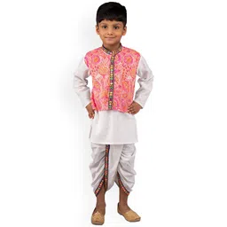 kidcetra Boys Floral Printed Mandarin Collar Mirror Work Pure Cotton Kurta Set-picture-35