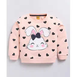 Kidcity Cotton Looper Full Sleeves Hearts Printed & Bow Applique Detailed Sweatshirt - Light Peach-picture-18