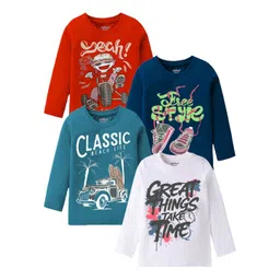 Kiddeo Boys Pack of 4 Graphic Printed Round Neck Cotton T-shirts-picture-13