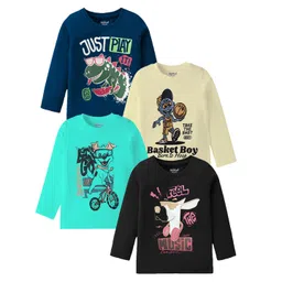 Kiddeo Boys Pack of 4 Graphic Printed Round Neck Cotton T-shirts-picture-10