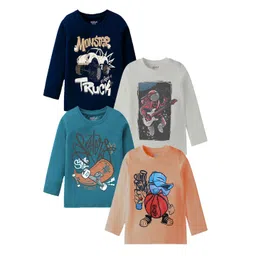 Kiddeo Boys Pack of 4 Graphic Printed Round Neck Cotton T-shirts-picture-45