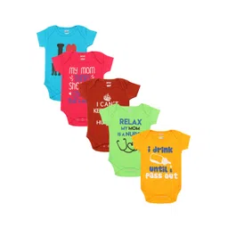 Kiddeo Infants Pack of 5 Printed Pure Cotton Bodysuits-picture-56