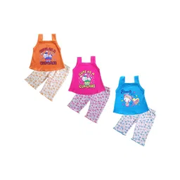 KIDDIEKISSES Girls Pack Of 3 Printed Sleeveless Tops With Trousers-picture-55