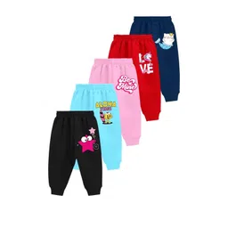 kiddify Girls Pack of 5 Printed Cotton Track Pants-picture-30