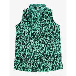 KiddoPanti Black Print Mandarin Collar Georgette Top-picture-43