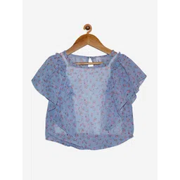 KiddoPanti Blue Floral Print Georgette Top-picture-15