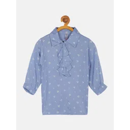 KiddoPanti Blue Floral Printed Ruffles Georgette Top-picture-46