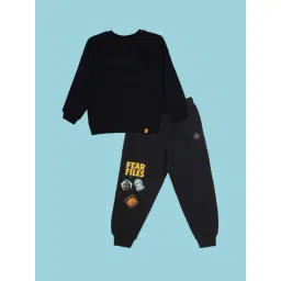 Kiddopanti Boys Black and Black Printed Sweatshirt with Trackpants-picture-36