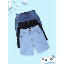 Kiddopanti Boys Black & Blue Denim Regular Fit Shorts - Pack of 3-picture-32