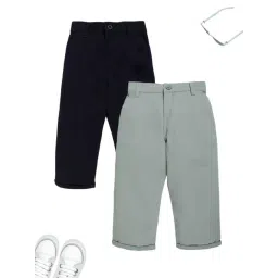 Kiddopanti Boys Black & Light Green Cotton Regular Fit Pants - Pack of 2-picture-35