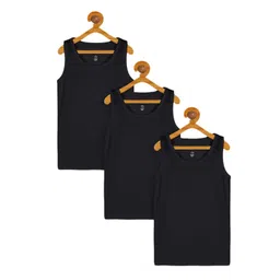 KiddoPanti Boys Black Pack of 3 Solid Cotton Innerwear Vests-picture-57