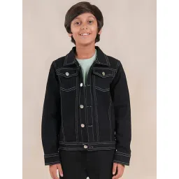 Kiddopanti Boys Black Solid Full Sleeves Denim Jacket-picture-33