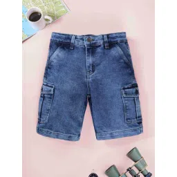 Kiddopanti Boys Blue Denim Regular Fit Cargo Shorts-picture-33