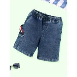 Kiddopanti Boys Blue Denim Solid Cargo Shorts With Multi Color Tape on Side Strap-picture-39