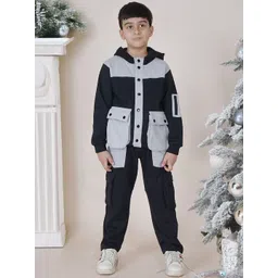 KiddoPanti Boys Colorblocked Hooded Cargo StyleTracksuit-picture-43