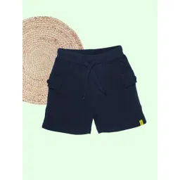 Kiddopanti Boys Cotton Navy Blue Cargo Solid Shorts image 1