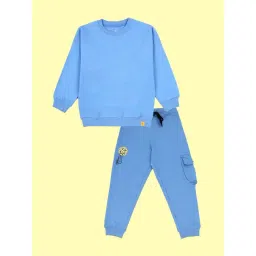 Kiddopanti Boys Dust Blue Printed Sweatshirt with Trackpants-image-37
