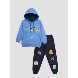 Kiddopanti Boys Dusty Blue & Navy Printed Sweatshirt with Trackpants-picture-27