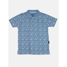 KiddoPanti Boys Floral Printed Polo Collar Pure Cotton T-shirt-picture-26
