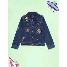 KiddoPanti Boys Graphic Printed Lightweight Patchwork Denim Jacket-picture-38