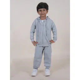 Kiddopanti Boys Grey Melange Textured Full Sleeves Hoodie with Trackpants-picture-47