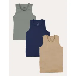Kiddopanti Boys Light Brown , Dark Grey & Navy Blue Cotton Vest Pack of 3-picture-38