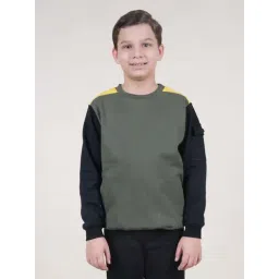 Kiddopanti Boys Military Green & Black Color Block Full Sleeves Sweatshirts Hoodies-picture-47