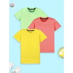 Kiddopanti Boys Multi Cotton Solid Round Neck T-Shirt Pack of 3-picture-37