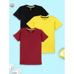 Kiddopanti Boys Multi Cotton Solid Round Neck T-Shirt Pack of 3-picture-36